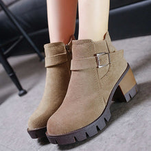 Load image into Gallery viewer, Ankle Buckle Suede Casual Platform Med Heels Shoes