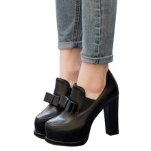 Load image into Gallery viewer, NEW Sexy Square High Heels Butterfly Knot PU Leather Shoes