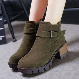 Ankle Buckle Suede Casual Platform Med Heels Shoes