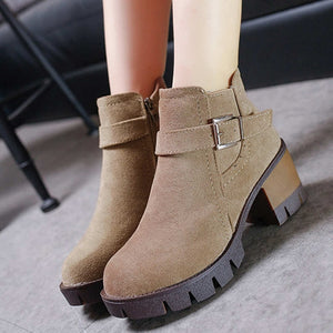 Ankle Buckle Suede Casual Platform Med Heels Shoes