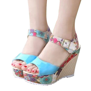 2019 Spring Florral Print Wedges Heel shoes