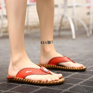 Flip Flops Genuine Leather Beach Shoes